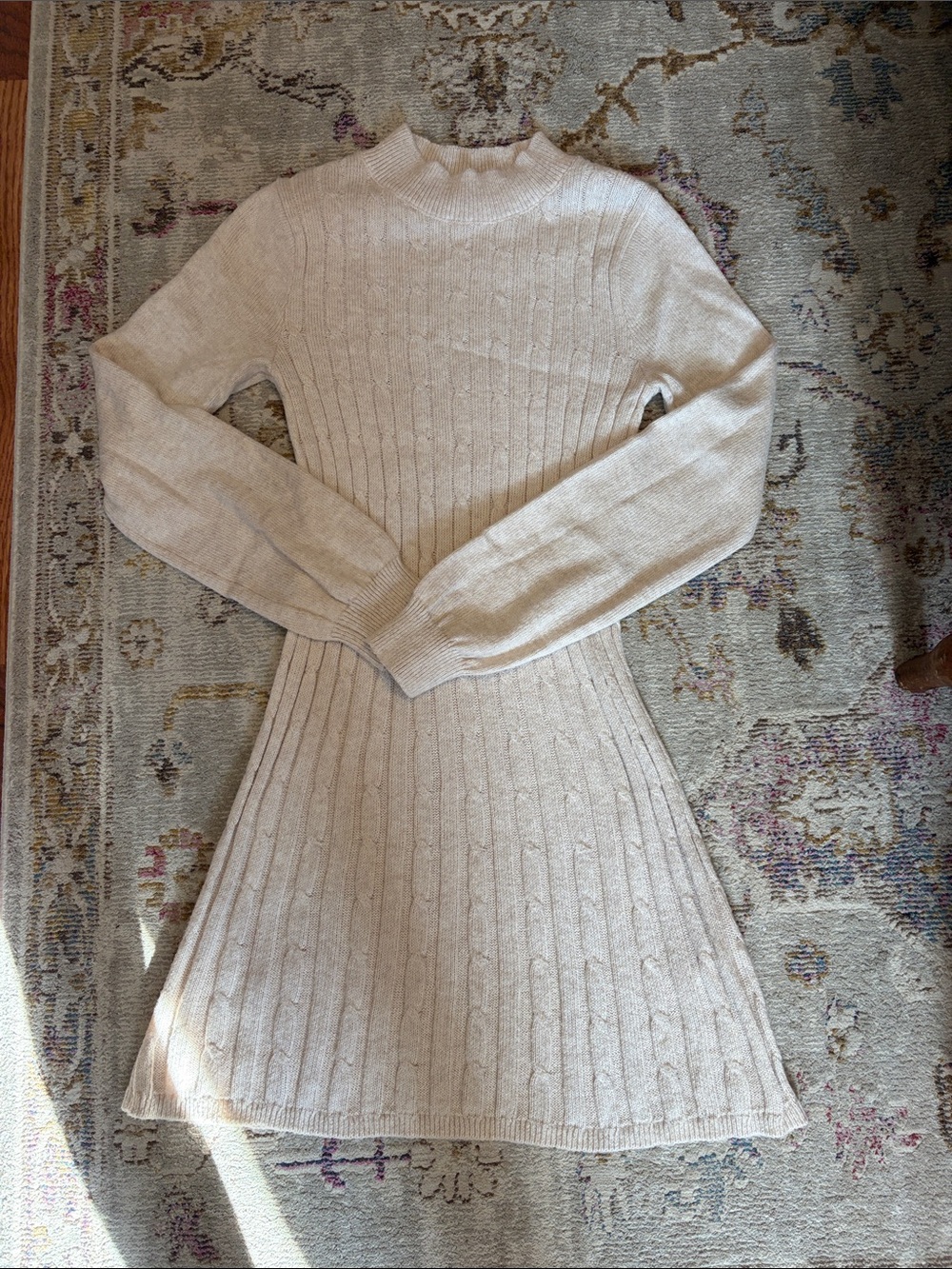 Abercrombie Kids Cream Ribbed Knit Long Sleeve Sweater Dress